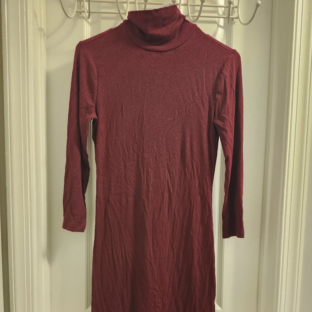 Forever 21 Burgundy Bodycon Turtleneck Long-Sleeved Dress